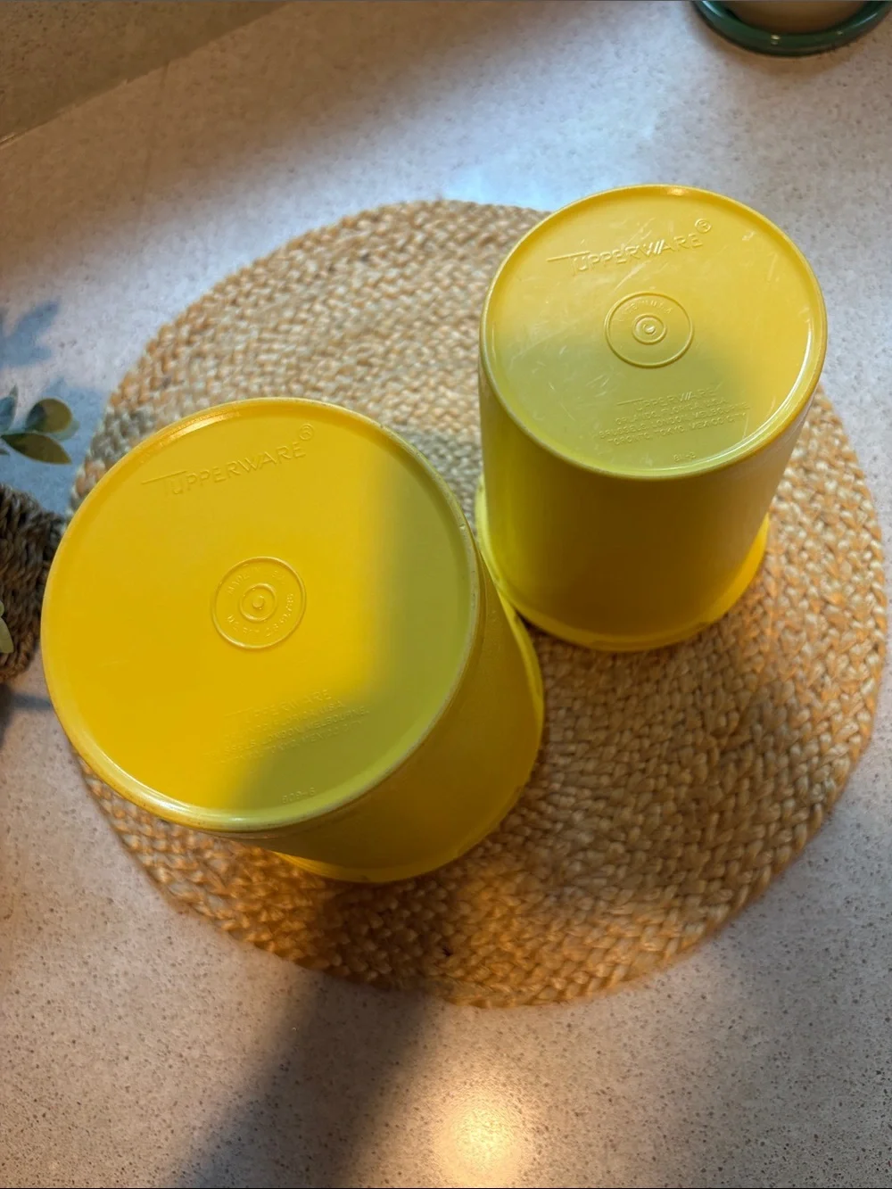 (2) Vintage Tupperware Yellow Servalier Canisters (809 and 811)